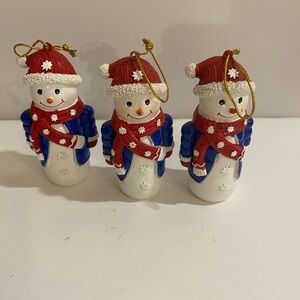 Set of 3 Wooden Snowmen Ornaments (JK)
